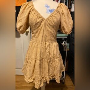 Pre-Owned Women’s Size M Tan AND NOW THIS Elegant Puff Sleeve Mini Dress